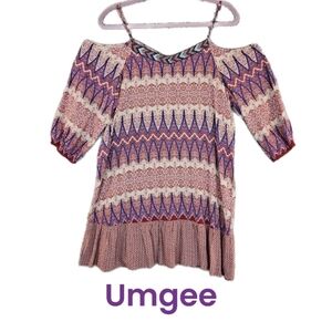 Umgee Cold Shoulder Adjustable Strap Pull Over Colorful Spring Summer Dress